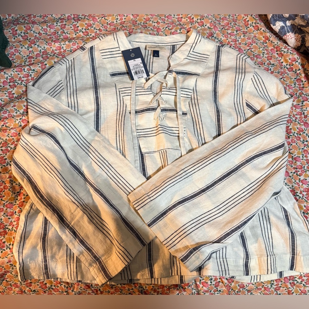 Universal Thread Cream and Blue Striped Blouse